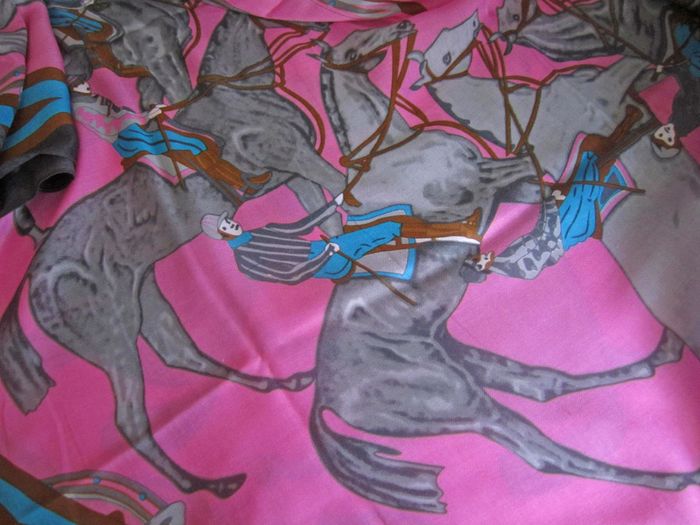 Pink Large Ladies Light Scarf Wrap Shawl Kerchief with Horse Hooves Riders Print