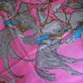 Pink Large Ladies Light Scarf Wrap Shawl Kerchief with Horse Hooves Riders Print Image 4