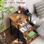 Bedside Table Set of 2, Side Table with 2 Fabric Drawers, Bedroom Bedside Cabinet with Open Storage Shelf, End Table, Nightstand for Living Room, Small Spaces, Rustic Brown Image 4