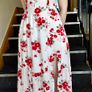 Hollister White & Red Floral Midi Dress With Lace-Up Back And Slit - Size S/8 Image 2