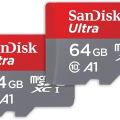 Ultra micro SD cards + SD adapter 64GB (For Android Smartphones and Tablets, Memory card up to 140 MB/s, A1 Faster App Performance, UHS-I, Class 10, U1) (2-pack)