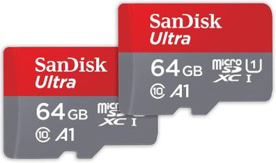 Ultra micro SD cards + SD adapter 64GB (For Android Smartphones and Tablets, Memory card up to 140 MB/s, A1 Faster App Performance, UHS-I, Class 10, U1) (2-pack)