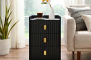 Bedside Table with 3 Drawers - Modern Nightstand - Bedside Cabinet Wooden Fluted Easy to Assemble - Bed Side Table for Bedroom Living Room Small Spaces - 55 x 33 x 30 cm (White)