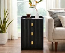 Bedside Table with 3 Drawers - Modern Nightstand - Bedside Cabinet Wooden Fluted Easy to Assemble - Bed Side Table for Bedroom Living Room Small Spaces - 55 x 33 x 30 cm (White)