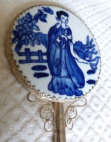 Vintage Chinese Porcelain Enamel Vanity Mirror