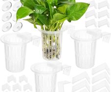 New Upgraded Large Aquarium Plant Holder with Hooks and Suction Cups for Fish Tank Aquaponic Plant Cultivation and Aquascape Accessories Decorations (4 PCS) Transparent