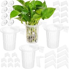 New Upgraded Large Aquarium Plant Holder with Hooks and Suction Cups for Fish Tank Aquaponic Plant Cultivation and Aquascape Accessories Decorations (4 PCS) Transparent