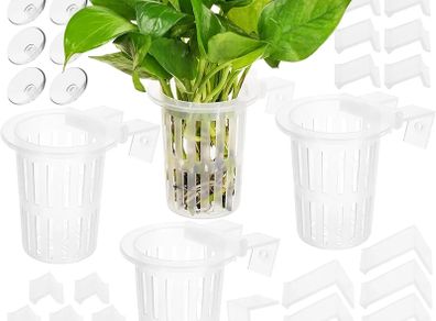 New Upgraded Large Aquarium Plant Holder with Hooks and Suction Cups for Fish Tank Aquaponic Plant Cultivation and Aquascape Accessories Decorations (4 PCS) Transparent