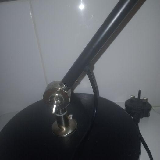 Tall Vintage Angle Pause Enamel and Chrome Lamp > 40 inches.