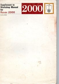 Rover 2000 Supplement to Workshop Manual