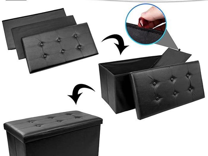 Faux Leather 76 x 38 x 38cm Black Ottoman Foldable Storage Boxes Seat Foot Stool Storage Box with Lids for Kids Toys, Bedroom, Hallway, Living Room (FREE POSTAGE)