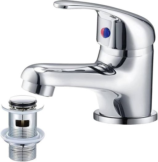 Bathroom Sink Taps with Pop up Waste Mono Basin Taps Single Lever Chrome Hot and Cold Mixer Tap