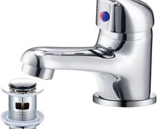 Bathroom Sink Taps with Pop up Waste Mono Basin Taps Single Lever Chrome Hot and Cold Mixer Tap