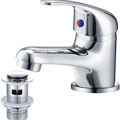 Bathroom Sink Taps with Pop up Waste Mono Basin Taps Single Lever Chrome Hot and Cold Mixer Tap