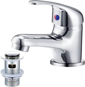 Bathroom Sink Taps with Pop up Waste Mono Basin Taps Single Lever Chrome Hot and Cold Mixer Tap