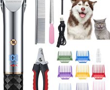 NEW SALE | Professional Dog Grooming Kit - Low Noise Pet Clipper with 2 Speed Settings, Ceramic Blades, USB Charging, LED Display and 8 Comb Attachments