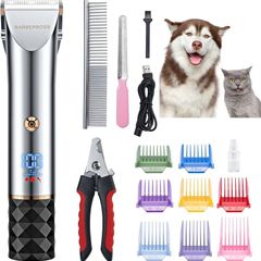 NEW SALE | Professional Dog Grooming Kit - Low Noise Pet Clipper with 2 Speed Settings, Ceramic Blades, USB Charging, LED Display and 8 Comb Attachments