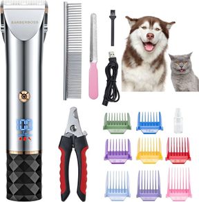 NEW SALE | Professional Dog Grooming Kit - Low Noise Pet Clipper with 2 Speed Settings, Ceramic Blades, USB Charging, LED Display and 8 Comb Attachments