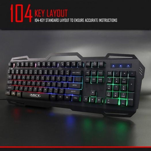 New Imice Ak-400 104keys Backlit Usb Wired Multifunctional Gaming Keyboard Black