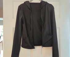 Black full zip hoodie with front pockets, size 8