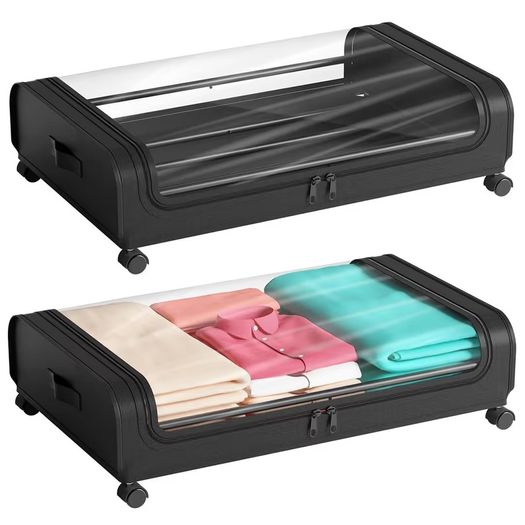 Brand New Underbed Storage Box 2 Pieces Underbed Chest of Drawers with Wheels Lid