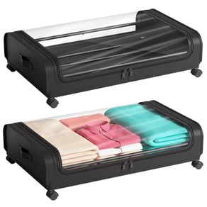 Brand New Underbed Storage Box 2 Pieces Underbed Chest of Drawers with Wheels Lid