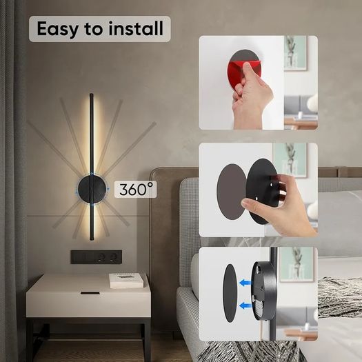 Black Rechargeable Wall Lights with Remote Control - 60CM Modern Battery Operated Wall Lights Indoor for Living Room Bedroom - 3 Color Temperatures Wireless Wall Sconces 2 PackBlack Rechargeable Wall Lights with Remote Control - 60CM Modern Battery Operat
