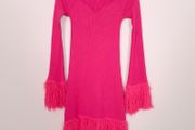 ASOS Hot Pink Fuchsia Ribbed Knit Mini Dress Feather Trim 10UK/38EU