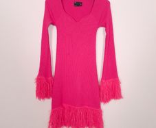 ASOS Hot Pink Fuchsia Ribbed Knit Mini Dress Feather Trim 10UK/38EU
