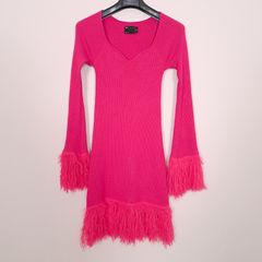 ASOS Hot Pink Fuchsia Ribbed Knit Mini Dress Feather Trim 10UK/38EU