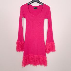 ASOS Hot Pink Fuchsia Ribbed Knit Mini Dress Feather Trim 10UK/38EU