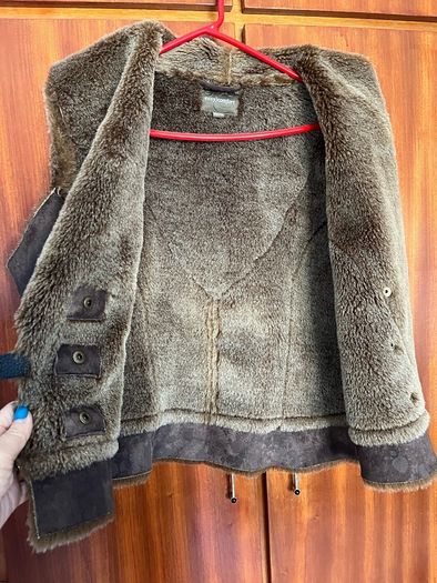 Ladies fur lined suede gilet