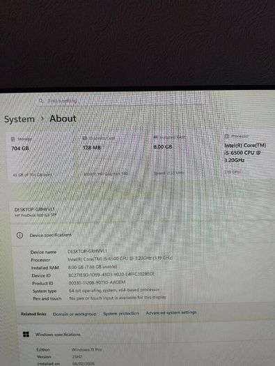 HP ProDesk 600 G3 SFF (i5 6th Gen) and power cable