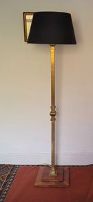 Art deco brass & inlay wood standard lamp
