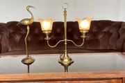 Vintage Repro Double Arm Student Library Desk Lamp Brass Finish 1970s