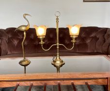 Vintage Repro Double Arm Student Library Desk Lamp Brass Finish 1970s