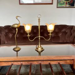 Vintage Repro Double Arm Student Library Desk Lamp Brass Finish 1970s