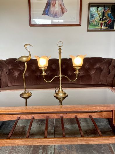 Vintage Repro Double Arm Student Library Desk Lamp Brass Finish 1970s