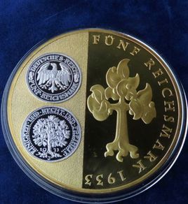 5 Reichsmark commemorative | 136 grams Gold & Silver plated proof XXL 130grams