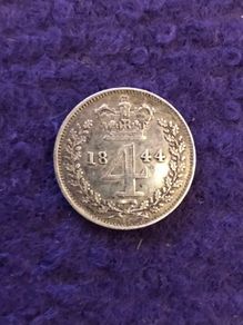 1844 British Victoria Silver Fourpence Coin