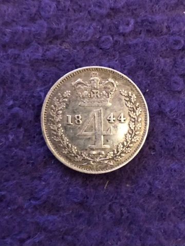 1844 British Victoria Silver Fourpence Coin