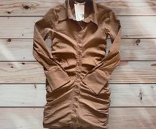 Zara Brown Ruched Shirt Dress