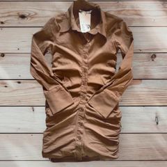 Zara Brown Ruched Shirt Dress