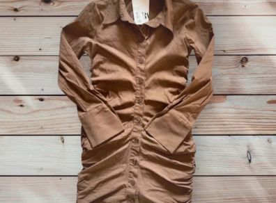 Zara Brown Ruched Shirt Dress