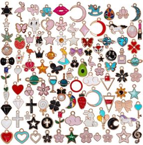 100Pcs Wholesale Bulk Lots Jewelry Making Charms Assorted Gold Plated Enamel Pendants for DIY Necklace Bracelet Earring Craft Supplies (FREE POSTAGE)