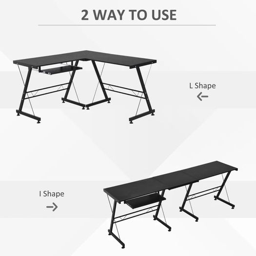 L-Shaped Corner Desk Computer Desk For Home Office Workstation w/Slide-Out Keyboard Tray Adjustable feet (FREE POSTAGE)