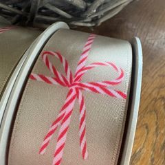 1 x 15metre roll 38mm width, of Italian taupe and candy stripe bow ribbon