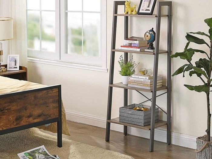 Ladder Shelf, 4-Tier Bookshelf, Free Standing Storage Shelves, Stable Metal Frame, in the Living Room Bedroom Kitchen or Balcony, Easy to Assemble, Industrial (FREE POSTAGE)