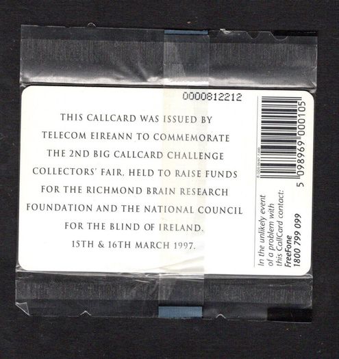 1997 Ireland 10 unit 2nd Big Challenge Callcard fair in 1997 with proceeds from the sale of this card went to the Richmond Brain Research Foundation and the National Council for the Blind charities (ODS2) Call Card Mint in Packaging