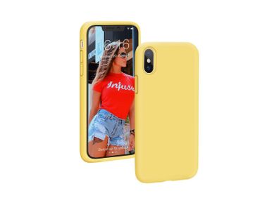 Liquid Silicone Case For iPhone X / XS Luxury Thin Soft Phone Cover New Yellow - FHT8IPXLK